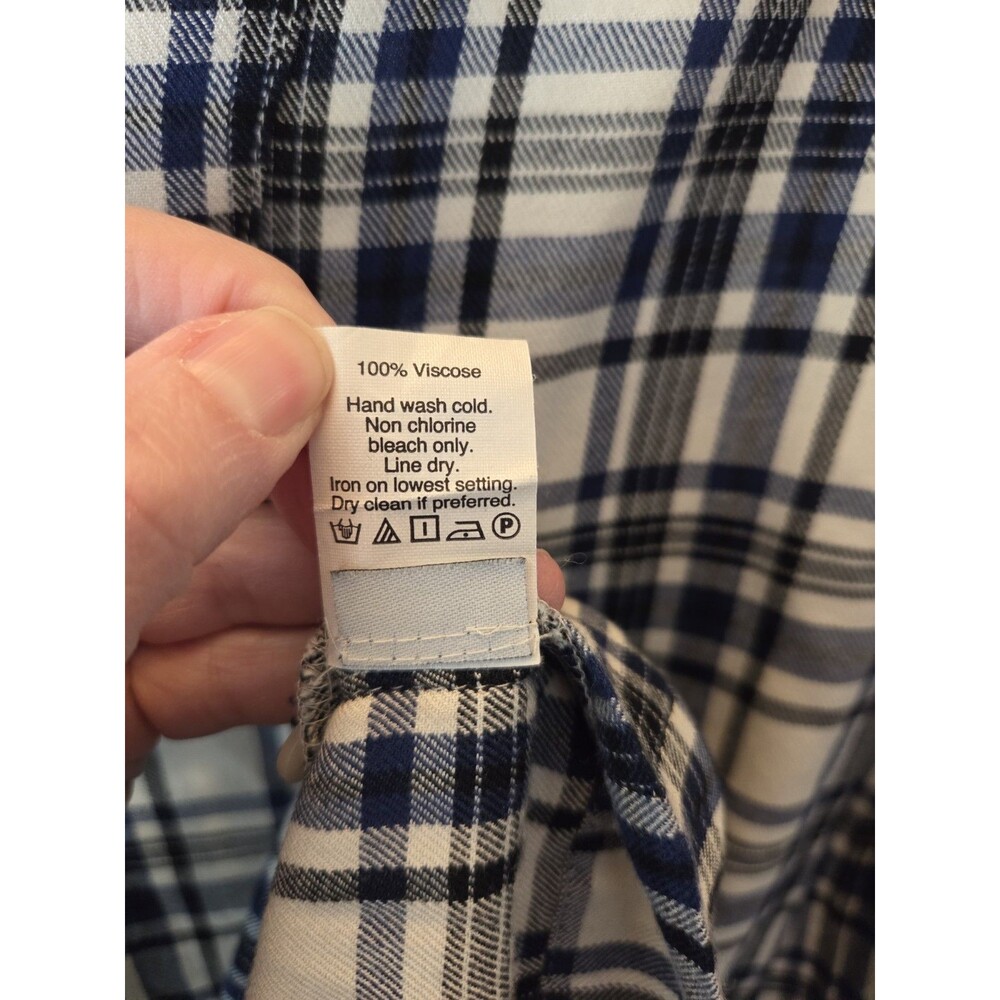 Madewell Plaid Dress XS Blue Ivory | Pockets | 3/4 Sleeve Viscose Tunic Dress - Picture 8 of 8